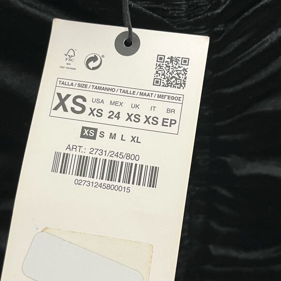 Zara Womens Velvet Off The Shoulder Ruched Pullover Top XS Black Gathered Goth - Picture 8 of 11